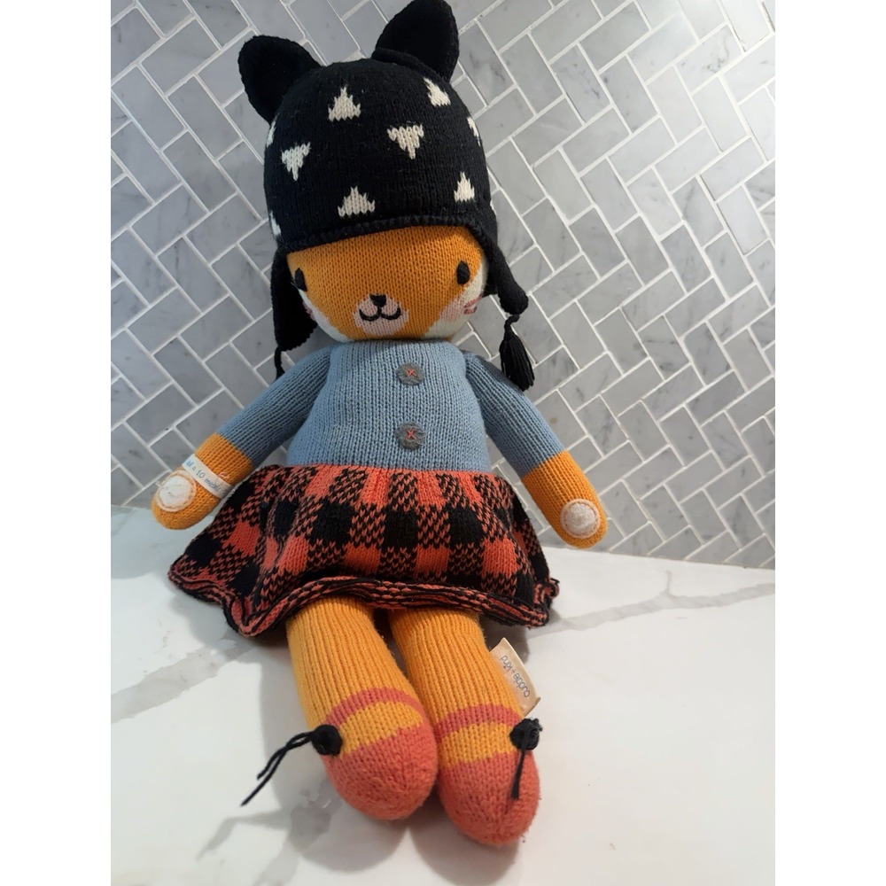 CUDDLE & KIND Sadie The Fox Knit Crochet Doll Plush Peru 20" Halloween
